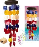 Bellaa 24872 Wind Chimes Outdoor, Garden Decorations, Musical, Indoor/Outside Windchimes, Beach, Ocean Breeze, Gifts for Mom, Gift for All Occasions, Sea Glass Shells Wood Red Blue Yellow White by CozyNest Decor