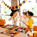 Plastic Placemats Set of 6 Halloween Table Mats - Trick or Treat Kitchen Decor - Wipe Clean, Washable, Recyclable - Orange Place Mats for Indoor/Outdoor - Heat Resistant - Kitchen/Dining Table by CozyNest Decor