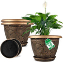 10 Inch Flower Pots Planters for Indoor Outdoor Plants, 3 Pack Plastic Large Plant Pots with Drainage Hole & Tray, Modern Decorative Garden Pot with Saucer, Plant Container for House by GreenHaven Gardens