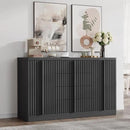 Buffet Cabinet with Storage, 60" Fluted Coffee Bar with 4 Drawers & 2 Doors, Modern Sideboard Buffet with Solid Wood Handle, Credenza Storage Cabinet for Living Room Kitchen Dining Room, Black(1PCS) by CozyNest Decor