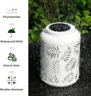 Glitzhome Solar Lantern White Metal Cutout Leaf Outdoor Hanging Solar Light with Handle for Garden Patio Yard Outdoor Decor by GreenHaven Gardens