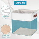 Collapsible Fabric Storage Cubes 11x11 Cube Storage Bins, 4 Pack Closet Baskets Box with Handles for Organizing, Shelf, Toys, Clothes, Home, Office, Nursery (Teal&White) by CozyNest Decor
