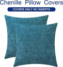 CaliTime Throw Pillow Covers Decorative 20 X 20 Inches Pack of 2 Cozy Chenille Cushion Case for Couch Sofa Bed Living Room Home Ocean Blue
