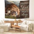 yowecso Lion and Lamb Tapestry Give It To God And Go To Sleep Tapestry Wall Hanging for Bedroom Christian Religious Tapestries Aesthetic Wall Decor for Home Dorm Living Room 50"x60" by CozyNest Decor