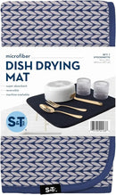 S&T INC. Dish Drying Mat, 16” x 18”, Absorbent Microfiber Kitchen Counter Mat, Dish Drying Pad for Dishes, Utensils, Pots and Pans, Large, Blue Stockinette by CozyNest Decor