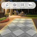 6x9ft Waterproof Outdoor Rug with LED Lights, Foldable Reversible Plastic Straw Mat for Patio RV Camping Picnic Balcony Beach Deck Indoor Outdoor Carpet, Black&White by CozyNest Decor