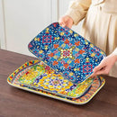 vancasso Serving Platters Set of 3, 16"/14"/12" Inch Rectangular Trays - Serving Platter Extra Large, Bohemian Ceramic Serving Dish for Entertaining Food, Microwave & Dishwasher Safe, Vintage by CozyNest Decor