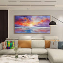 DUNHUANG ART Vibrant Ocean Sunset Canvas Wall Art - Beach Decor & Sunrise Poster - Red Scenery Poster for Living Room & Bathroom - 24"x48" by CozyNest Decor