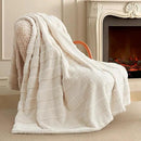 Amélie Home Luxury Striped Faux Fur Throw Blanket for Couch, Embossed Split Fur Cozy Fuzzy Fluffy Luxurious Soft Plush Sofa Chair Bed Gift Blankets for Women Men Wife Friend, 55"x70", Ivory by CozyNest Decor