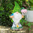 Garden Gnome Statue - Funny Gnome Decoration Hold Flower with Solar Crackle Glass Globe Lights, Resin Gnome Figurine Ornament for Patio Yard Lawn Porch Outdoor Decor by GreenHaven Gardens