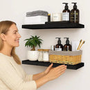 BGMG Wood Floating Shelves 24 inch, Wide Rustic Wooden Wall Shelves for Bathroom Living Room Bedroom Kitchen Farmhouse Set of 2-24x 6.7 x1.25 inch- Black by CozyNest Decor