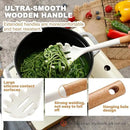 QMVESS Silicone Cooking Utensils Set, Kitchen Utensils Set 7 Pcs with Long Wooden Handle, Food Grade and Heat Resistant Large Silicone Spatula Set for Nonstick Cookware, BPA Free（White） by CozyNest Decor