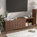 Mid Century Modern TV Stand for Televisions up to 70 Inches, with Sliding Doors and Storage, Television Stands, TV Consoles, Media Consoles for Living Room, 63 Inch (Walnut) by CozyNest Decor