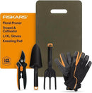 Fiskars Flower Gardening Tool Gift Set with Floral Pruner, Trowel, Cultivator, Garden Gloves, and Ultra-Light Kneeling Cushion for Outdoor Use (5 Piece Kit) by GreenHaven Gardens