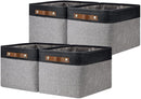 DULLEMELO Canvas Storage Bin with Handles, Fabric Bins for Shelves, Bedroom, Office,Nursery,Fabric Storage Baskets for Toys, Clothes,Gift(Black&Grey,15"x11"x9.5",4-Pack) by TinyTreasures Baby Boutique