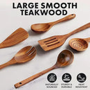 Zulay Kitchen Extra-Large 6-Piece Wooden Spoon Set - Smooth Teak Cooking Utensils - Comfort-Grip Non-Stick Turner, Spatula, Skimmer, Fork, Serving Spoon by CozyNest Decor