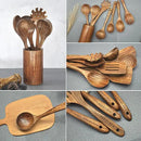 Wooden Spoons for Cooking,10 Pcs Natural Teak Wooden Kitchen Utensils Set Wooden Utensils for Cooking Wooden Cooking Utensils Wooden Spatulas for Cooking by CozyNest Decor