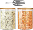 Urban Green Glass Jar with Bamboo Lids (2 sets 100oz) with Metal Scoop, Food Storage Containers with Airtight Lids, Glass Canisters sets, Flour Container Jar by CozyNest Decor