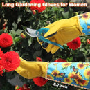 DLY Gardening Gloves for Women, Rose Gloves Gardening Thorn Proof, Long Garden Gloves for Women, Breathable Cowhide Leather Gauntlet (Large, Blue) by GreenHaven Gardens