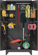 75" Metal Storage Cabinet, Tool Cabinets with Hooks, Garage Storage Cabinet with Lock, Heavy-Duty Tool Cabinet for Utility Room, Gym, Basement, Broom Closet Cabinet, Black by CozyNest Decor