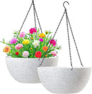 WOUSIWER 13 inch 2Pack Large Hanging Planters for Outdoor Indoor Plants with Drainage Holes and Chain, Round Hanging Flower Pots for Garden Home Porch Decor, White Speckles by GreenHaven Gardens