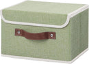 ANMINY Storage Bin with Lid Storage Boxes with PU Leather Handles PP Plastic Board Decorative Foldable Lidded Cotton Linen Fabric Home Cubes Baskets Closet Organizer Container - Green, Small Size by TinyTreasures Baby Boutique
