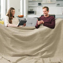 PHF 100% Cotton Waffle Blanket Oversized King 120"x120", Lightweight Breathable Extra Large 10'x10' Summer Blankets for Bed, Giant Big Luxury Aesthetic Woven Bedding for Home Decor, Khaki by CozyNest Decor