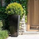 Worth Garden 28" H. Large Metal Glazed Planter Set of 2, Modern Glossy Finish Black Tall Square Tapered Steel Flower Plant Pots for Indoor & Outdoor Use - Insert Plate with Drain Holes, Air Vents by CozyNest Decor