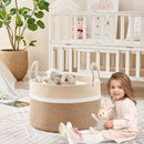 KAKAMAY Large Blanket Basket (20"x13"),Woven Baskets for storage Baby Laundry Hamper, Cotton Rope Blanket Basket for Living Room, Laundry, Nursery, Pillows, Baby Toy chest (White and Brown) by GreenHaven Gardens