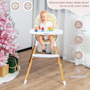 BABY JOY Convertible Baby High Chair, 3 in 1 Wooden Highchair/Booster/Chair with Removable Tray, Adjustable Legs, 5-Point Harness, PU Cushion and Footrest for Baby, Infants, Toddlers (Beige) by TinyTreasures Baby Boutique
