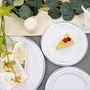 FLOWERCAT 60PCS Silver Plastic Plates - Heavy Duty White and Silver Plastic Plates Disposable - Include 30PCS 10.25inch Dinner Plates and 30PCS 7.5inch Dessert Plates for Wedding&New Year by CozyNest Decor