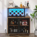 Wine Bar Cabinet with Wheels, 4-Tier Bar Cart with Power Outlets and LED Light, Liquor Cabinet Home Mini Bar with Wine Rack, Coffee Bar Cabinet for Liquor, Rustic Brown by CozyNest Decor