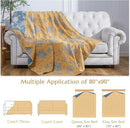 jinchan Boho 100% Cotton Muslin Queen Size 80x90 Inches Blanket Lightweight 4-Layer Quilted Soft Yellow and Blue Floral Throw Blanket Reversible Comfy Flower Rustic All Seasons Couch Bedroom Decor by CozyNest Decor