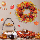 Fall Wreaths for Front Door, 24" Autumn Wreath with Berry Wood Maple Leaves and Pine Cones, Orange Thanksgiving Wreath for Outside Indoor Wall Window Home Festival Decor by CozyNest Decor