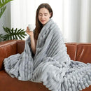 Amélie Home Faux Fur Throw Blanket for Couch, Cozy Fuzzy Fluffy Fur Luxurious Soft Striped Plush Gift Blankets for Family Sofa Chair Bed Living Room Bedroom, 60"x80", Light Grey by CozyNest Decor