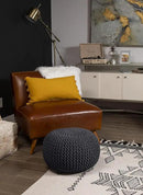 BIRDROCK HOME Round Pouf Ottoman | Cotton Braided Foot Stool with Bean Bag Filling | Boho Foot Rest for Living Room & Bedroom | Compact & Comfortable Seating, Lightweight & Soft | Charcoal by CozyNest Decor