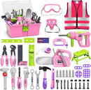 Deejoy 54Pcs Large Kids Tool Set with Electric Saw & Electronic Toy Drill, Pretend Play Kids Construction Set for Toddler 3-5 Years Old, Toddler Tool Set-Pink by TinyTreasures Baby Boutique