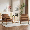 Karl home Accent Chair Wide Armrest Mid-Century Lounge Chair Bronzing Cloth Armchair with Lumbar Pillow & Solid Wood Frame for Living Room, Bedroom, Balcony, Brown by CozyNest Decor