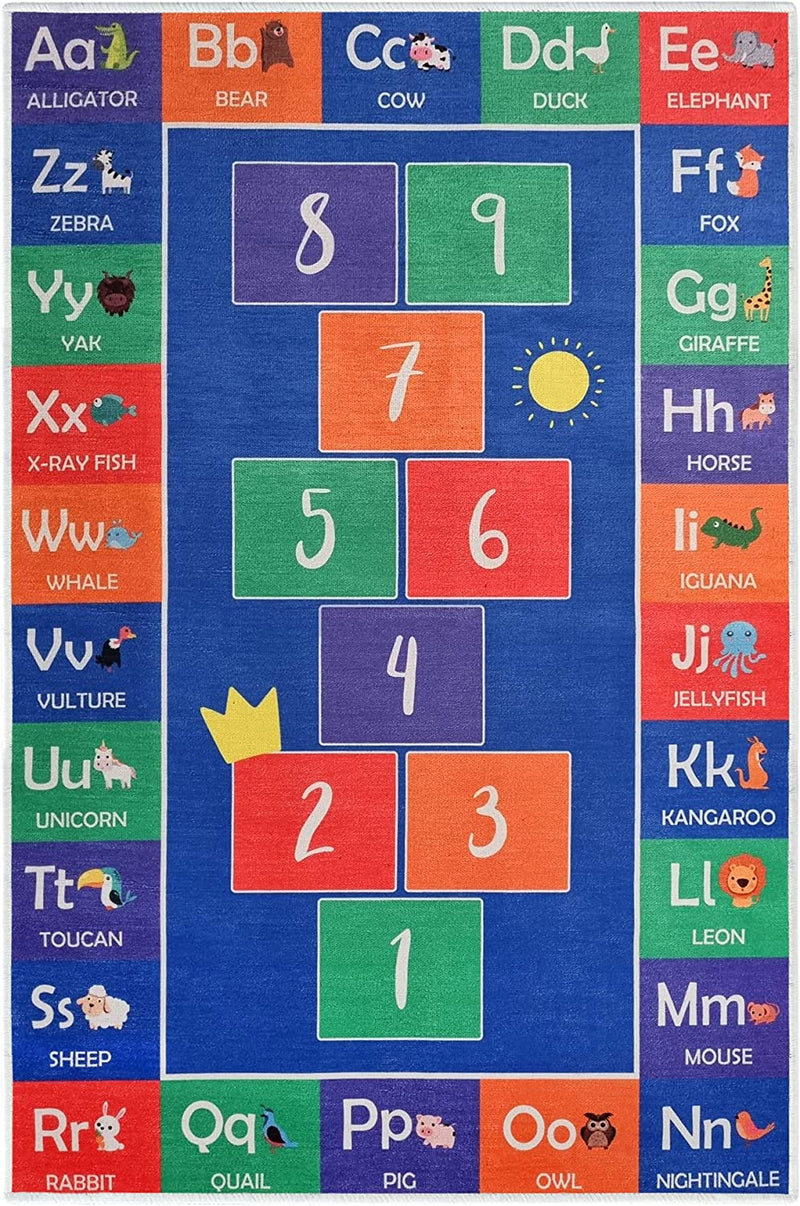 Sussex Home Low Pile Kids Rug for Playroom - Washable Cotton Educational Rug for Kids Room - 39.5 x 59 Inches - Hopscothc Pattern