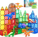 102PCS Dinosaur Toys Magnetic Tiles with 8 Dinosaurs - Jurassic Scenes Dinosaur World Adventure Set, Magnetic Blocks Kids Toys for Boys & Girls Ages 3+, Sensory Toddler Creative Kids Games Gifts by TinyTreasures Baby Boutique