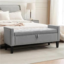 Storage Ottoman Bench, Velvet Upholstered Footstool for Bedroom and Living Room, Tufted Seat with Storage, Wooden Legs & Metal Rivets, Grey by CozyNest Decor