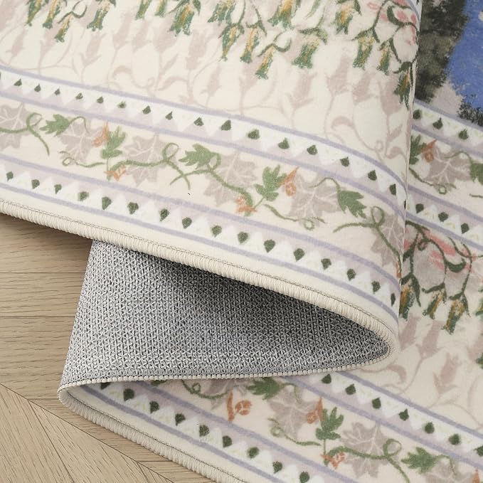 Runner Rug Impressionist-Style Vintage Kitchen Rugs Non Slip Washable Soft Carpet Runner for Kitchen Laundry Bedroom Bathroom, Beige by TinyTreasures Baby Boutique