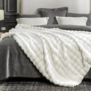 Cozy Bliss Faux Fur Throw Blanket for Couch, Fuzzy Soft Plush Thick Bubble Blanket for Sofa Bedroom Living Room, 60 * 80 Inches Cream White by CozyNest Decor