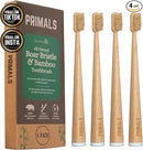 PRIMALS Boar Bristle & Bamboo Toothbrush (4-Pack) - Premium Boar Bristles - Fully Biodegradable - Plastic & Nylon Free - Quick Dry Design by CozyNest Decor
