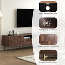Modern TV Stand for TVs up to 85", Mid-Century Media Console with Checkered Cabinet Doors, Storage Drawers & Open Shelves, Wood Entertainment Center with Metal Legs by CozyNest Decor