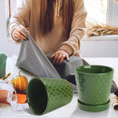 EFISPSS Ceramic Plant Pots, 5 Inch Planters with Drainage Holes and Ceramic Tray, Relief Design Flower Planter, Desktop Office Windowsill Decoration Gift Set of 4 - Blackish Green by GreenHaven Gardens