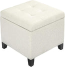 Adeco 18 Inch High Cube Ottoman Storage, Linen Chair Foot Stools, Upholstered Vanity Stool with Hinged Lid, Solid Wood Legs (White Circle Yarn) by CozyNest Decor