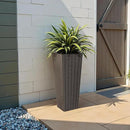 JUMMICO Set of 2 Resin Rattan Tall Planters for Outdoor Plants, Large Tapered Planters with Drainage Holes&Inner Trays, Flower Pots for Garden, Patio, Porch, Backyard (Brown, 24'') by CozyNest Decor