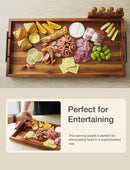 Acacia 30 Inch Large Charcuterie Board with Cheese Knife Set of 4 – Acacia Wood Serving Tray With Handles, Long Charcuterie Board, Large Charcuterie Boards for Party, Wooden Cheese Board by CozyNest Decor