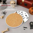 Coaster for Drinks Set of 6, Halloween Boo Black Cat Trick or Treat Spooky Pumpkin Bat Absorbent Round Ceramic Stone Mat, with Cork Base and Metal Holder, Gift for Housewarming Room Bar Decor by CozyNest Decor